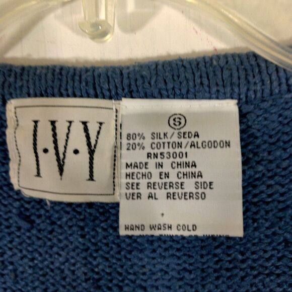 Ivy Womens Silk Blend Beaded Knit Vest Size Small Blue Southwest Button-up VTG - Picture 5 of 6